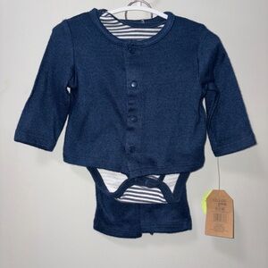 Chick Pea Navy Baby Boy Cardigan Pants Onesie Set NWT 0-3 M